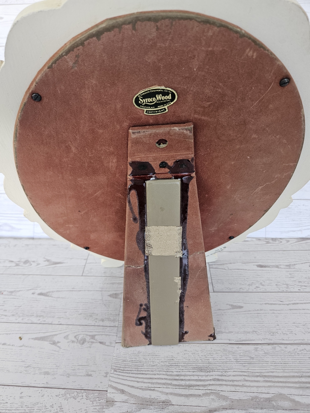 Vintage 1940s Syroco Wood Tabletop Vanity Mirror - Cream Shabby Chic Bow Oval - Picture 3 of 9